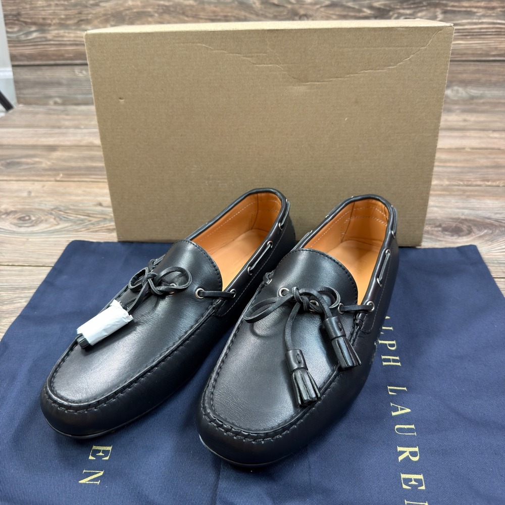 Ralph Lauren Purple Label Men 11 D Harold Tassel Loafers Black Leather Italy NEW